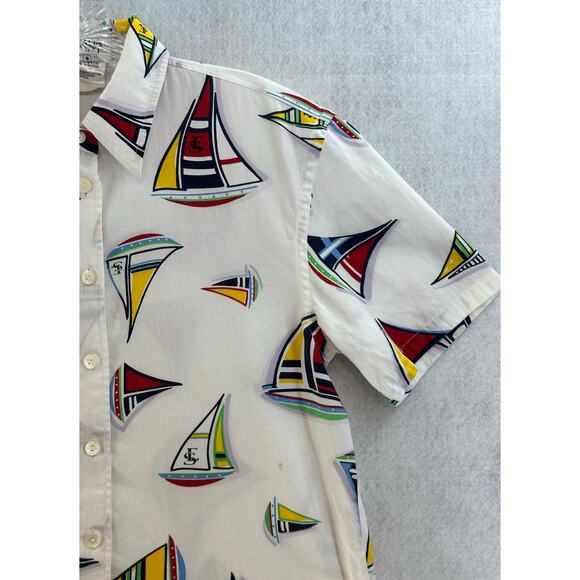 Escada Sport Size Small Top Button Down Sail Boat Short Sleeve Collar Nautical - Picture 8 of 9
